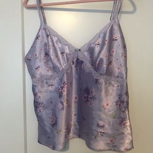 Y2K Purple Pink Silk Satin Floral Lace Cami top